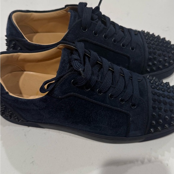 Christian Louboutin Navy Blue Spiked Sneakers - Picture 2 of 5